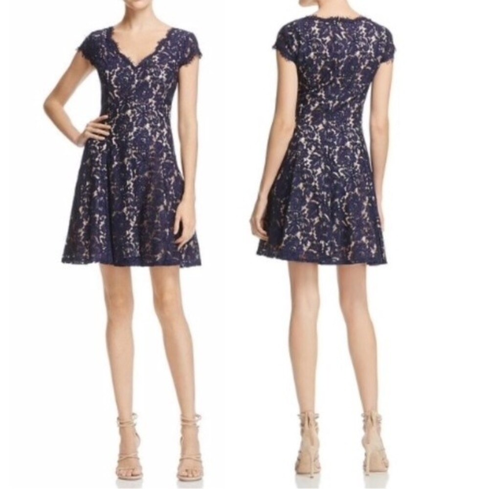 Eliza J Lace Cap Sleeve Fit and Flare Cocktail Dress in Navy Blue, Size 4 NWOT